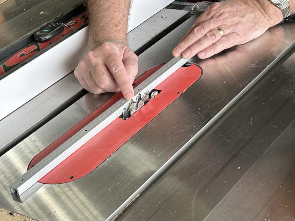 Set the dado set height just above the T-track